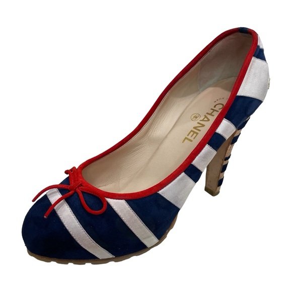 CHANEL Multicolor Suede CC Stripes Cork Heel Pumps EU 41 US 10 - Picture 3 of 14